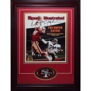 dwight clark autographed san francisco 49ers (the catch sports illustrated) deluxe framed 11×14 photo with patch