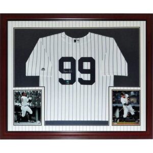 aaron judge autographed new york yankees (pinstripe #99) deluxe framed jersey – fanatics – autographed mlb jerseys