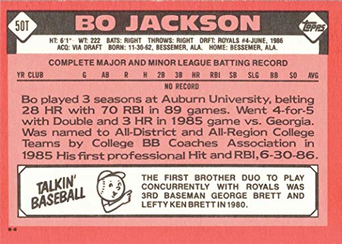 1986 Topps Traded Baseball #50T Bo Jackson Rookie Card XRC