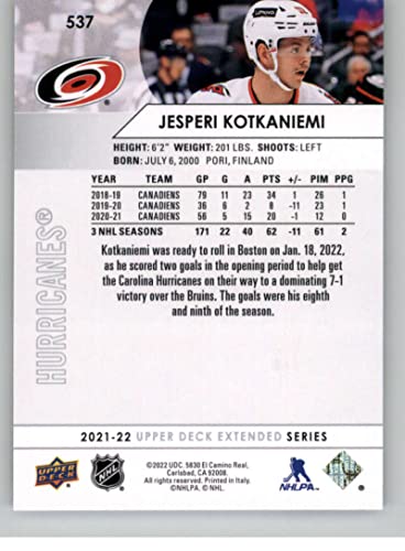 2021-22 Upper Deck Extended #537 Jesperi Kotkaniemi Carolina Hurricanes NHL Hockey Trading Card