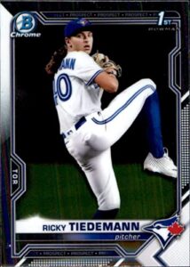 2021 bowman chrome draft #bdc-89 ricky tiedemann rc rookie toronto blue jays mlb baseball trading card