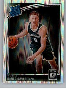 2018-19 donruss optic shock basketball #164 donte divincenzo milwaukee bucks rated rookie official nba trading card produced by panini