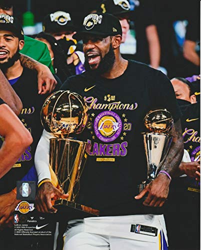 Los Angeles Lakers LeBron James 2020 NBA Finals MVP With His New Championship and MVP Trophies 8x10 Photo Picture