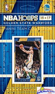 golden state warriors 2016/2017 panini hoops nba basketball brand new factory sealed complete licensed team set featuring stephen curry, kevin durant, draymond green & more! shipped in bubble mailer!