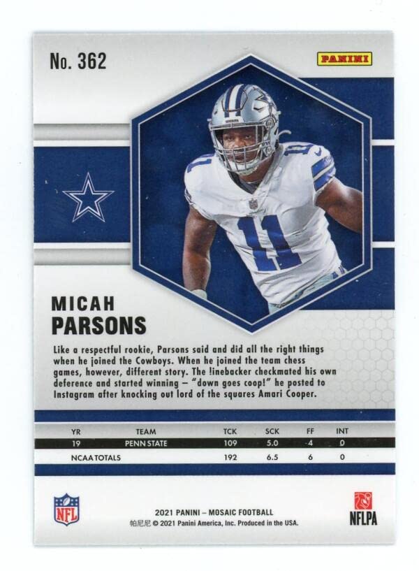 2021 Panini Mosaic #362 Micah Parsons RC Rookie Dallas Cowboys NFL Football Trading Card