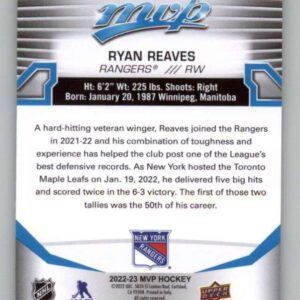 2022-23 Upper Deck MVP #52 Ryan Reaves New York Rangers NHL Hockey Trading Card