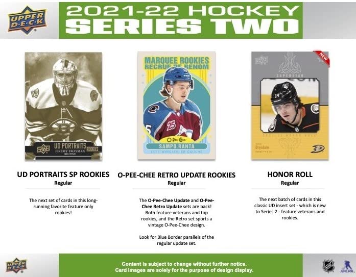 2021 2022 Upper Deck Hockey Series 2 Factory Sealed Unopened Collectible TIN with 9 Packs Including 72 Cards Total with Possible Young Gun Rookie Cards Plus an Exclusive Bonus 3 Card O Pee Chee Rookie Pack