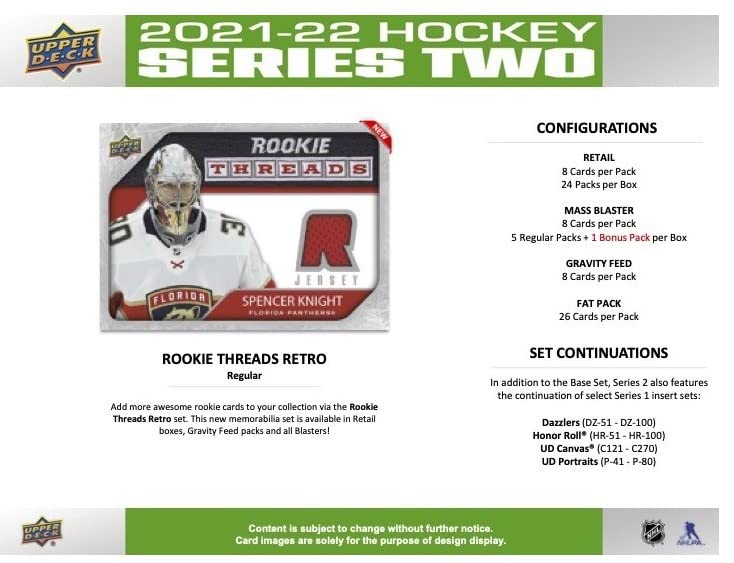 2021 2022 Upper Deck Hockey Series 2 Factory Sealed Unopened Collectible TIN with 9 Packs Including 72 Cards Total with Possible Young Gun Rookie Cards Plus an Exclusive Bonus 3 Card O Pee Chee Rookie Pack