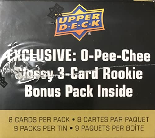 2021 2022 Upper Deck Hockey Series 2 Factory Sealed Unopened Collectible TIN with 9 Packs Including 72 Cards Total with Possible Young Gun Rookie Cards Plus an Exclusive Bonus 3 Card O Pee Chee Rookie Pack