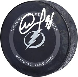 mikhail sergachev tampa bay lightning autographed 2021 model official game puck – autographed nhl pucks