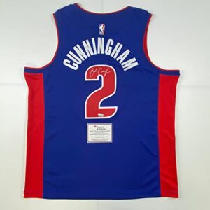 autographed/signed cade cunningham detroit pistons blue authentic basketball jersey fanatics coa