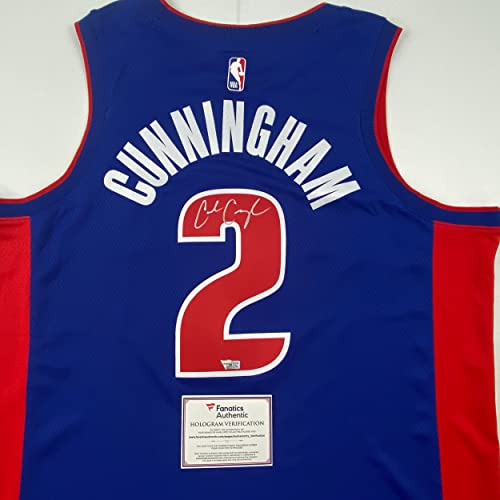 Autographed/Signed Cade Cunningham Detroit Pistons Blue Authentic Basketball Jersey Fanatics COA