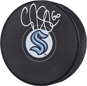 chris driedger seattle kraken autographed hockey puck – autographed nhl pucks