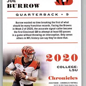 2020 Panini Chronicles Base Chronicles #19 Joe Burrow Cincinnati Bengals RC Rookie Card Official NFL Football Trading Card in Raw (NM or Better) Condition