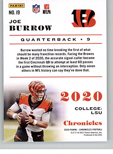 2020 Panini Chronicles Base Chronicles #19 Joe Burrow Cincinnati Bengals RC Rookie Card Official NFL Football Trading Card in Raw (NM or Better) Condition