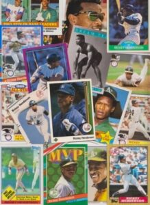 rickey henderson / 50 different baseball cards featuring rickey henderson! no duplicates