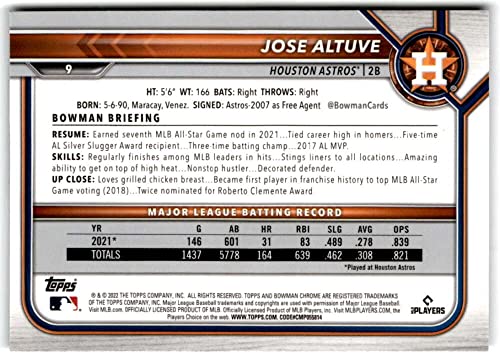 JOSE ALTUVE 2022 Bowman Chrome #9 NM+-MT+ MLB Baseball Astros