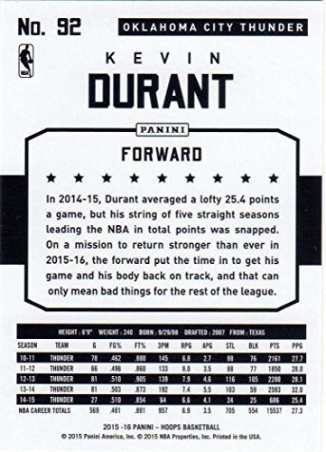 Kevin Durant 2015 2016 Hoops NBA Basketball Series Mint Card 92 M (Mint)