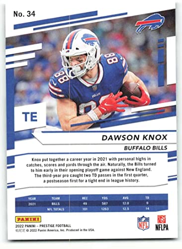 2022 Panini Prestige #34 Dawson Knox Buffalo Bills NFL Football Trading Card