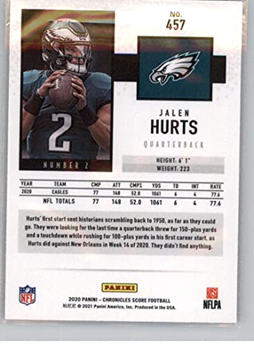 2020 Panini Chronicles Score Update Rookies #457 Jalen Hurts Philadelphia Eagles RC Rookie Card Official NFL Football Trading Card in Raw (NM or Better) Condition