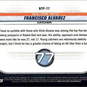 2020 Bowman Chrome Scouts Top 100#BTP-77 Francisco Alvarez New York Mets RC Rookie MLB Baseball Trading Card