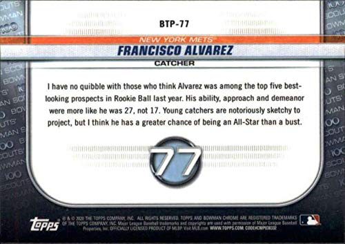 2020 Bowman Chrome Scouts Top 100#BTP-77 Francisco Alvarez New York Mets RC Rookie MLB Baseball Trading Card