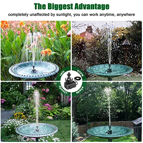 SZMP Bird Bath Fountains, Upgraded 24-Hours Working Bird Bath Fountain Pump with Lights & 7 Nozzle, 16.4Ft Power Cord & Adapter, Adjustable Water Pump for Garden, Pond, Fish Tank, Outdoor (White)