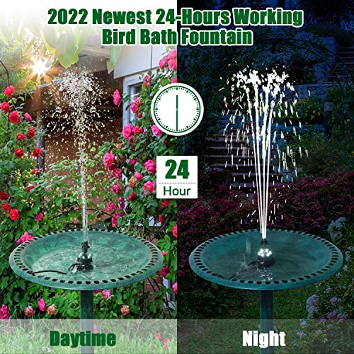 SZMP Bird Bath Fountains, Upgraded 24-Hours Working Bird Bath Fountain Pump with Lights & 7 Nozzle, 16.4Ft Power Cord & Adapter, Adjustable Water Pump for Garden, Pond, Fish Tank, Outdoor (White)