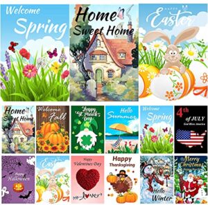 seasonal garden flag set of 12 12×18 inch double sided yard flag welcome spring summer garden flags for all seasons, easter christmas garden flag for outside holiday decorations