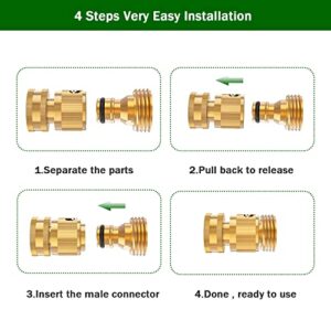 Hopcorner 6 Sets Garden Hose Quick Connector, Solid Brass 3/4 Inch GHT Thread Fitting No-Leak, Water Hose Female and Male Easy Connect