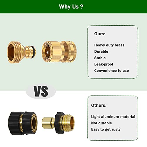 Hopcorner 6 Sets Garden Hose Quick Connector, Solid Brass 3/4 Inch GHT Thread Fitting No-Leak, Water Hose Female and Male Easy Connect