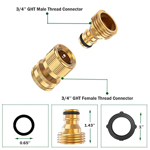 Hopcorner 6 Sets Garden Hose Quick Connector, Solid Brass 3/4 Inch GHT Thread Fitting No-Leak, Water Hose Female and Male Easy Connect