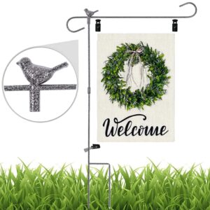 hereex garden flag pole holder stand with bird, bird flag pole stand for small garden flag 12 x 18, backyard flag stand heavy duty wrought iron durable powder coating no flag black