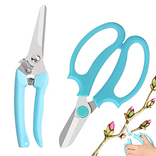 Sunnyac Garden Pruning Shears Scissors, 2 Pack Gardening Tools Hand Pruners, Floral Secateurs, Tree Trimmer, Clippers for Cutting Flowers and Plants, Trimming Branches, Bonsai, Fruits Picking (Color2)