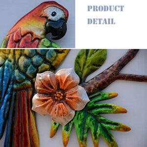 J-Fly Parrot Tropical Wall Art Decor Metal Bird Wall Decor Outdoor Decorations for Patio Wall Fence Garden Home Kitchen Balcony Tropical Bird Macaw Wall Sculpture Hanging for Indoor Outdoor