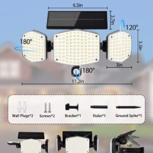 HAARAY Solar Lights Outdoor, 208 LED Super Bright Motion Sensor Lights with Stake, Wall Mount, IP65 Waterproof, 3 Head Adjustable Security Flood Lights for Garden Porch Pathway