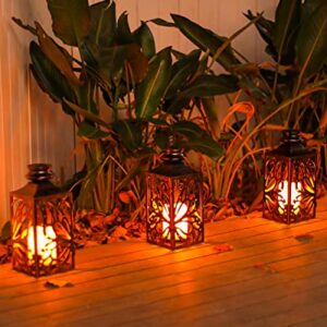 Solar Lanterns Outdoor Garden Decor - OxyLED 2 Pack 14.2 Inch LED Waterproof Hanging Retro Butterfly Lantern with Handle Flickering Flameless Candle Mission Lights for Table Patio Yard Pathway Porch