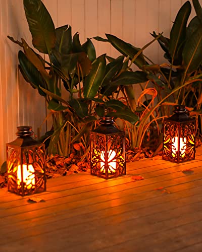 Solar Lanterns Outdoor Garden Decor - OxyLED 2 Pack 14.2 Inch LED Waterproof Hanging Retro Butterfly Lantern with Handle Flickering Flameless Candle Mission Lights for Table Patio Yard Pathway Porch