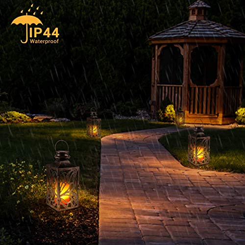 Solar Lanterns Outdoor Garden Decor - OxyLED 2 Pack 14.2 Inch LED Waterproof Hanging Retro Butterfly Lantern with Handle Flickering Flameless Candle Mission Lights for Table Patio Yard Pathway Porch