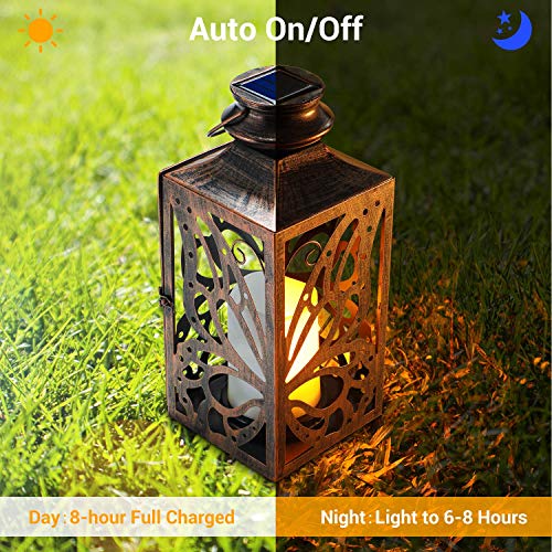 Solar Lanterns Outdoor Garden Decor - OxyLED 2 Pack 14.2 Inch LED Waterproof Hanging Retro Butterfly Lantern with Handle Flickering Flameless Candle Mission Lights for Table Patio Yard Pathway Porch