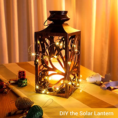 Solar Lanterns Outdoor Garden Decor - OxyLED 2 Pack 14.2 Inch LED Waterproof Hanging Retro Butterfly Lantern with Handle Flickering Flameless Candle Mission Lights for Table Patio Yard Pathway Porch