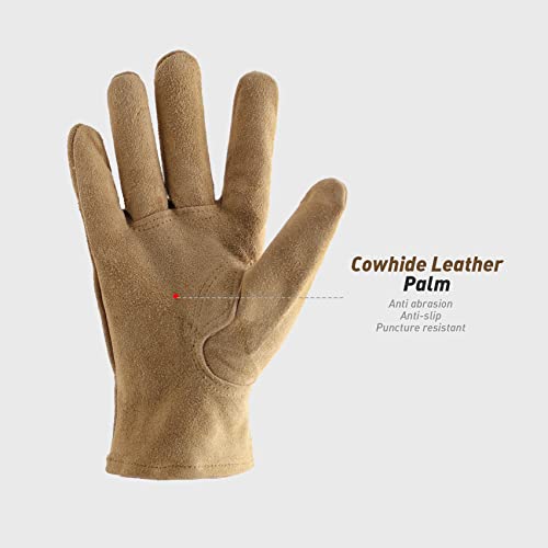 HLDD HANDLANDY Kids Leather Work Gloves, 2 Pairs Kids Gardening Gloves, Children Cowhide Garden Gloves for Age 2-9 Girls Boys (Medium (Age 4-6), Brown)