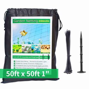 bird netting [heavy duty] 50’ x 50’ garden netting with 1″ square – nylon bird net chicken coop netting poultry netting protect fruit tree plant and vegetables, aviary netting for farm, orchard