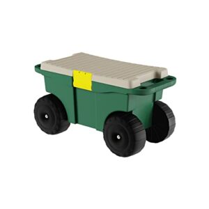 garden cart utility wagon – rolling storage bin with bench seat and interior tool tray – gardening stool for weeding and planting by pure garden