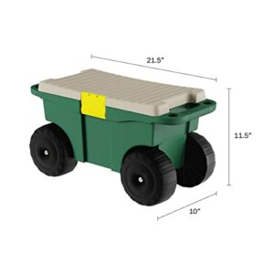 Garden Cart Utility Wagon – Rolling Storage Bin with Bench Seat and Interior Tool Tray – Gardening Stool for Weeding and Planting by Pure Garden