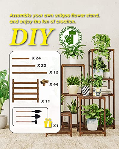 Bamworld Plant Stand Indoor Plant Shelf Tall Large Plant Shelves Holder Wood for Living Room Outdoor Plant Rack Indoor Multiple Plants Patio Balcony Garden