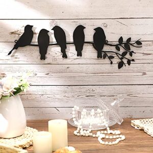 ferraycle metal bird wall art birds on the branch wall decor leaves with birds metal sculpture bird silhouette metal ornament branch wall hanging sign for balcony garden home decor (black)