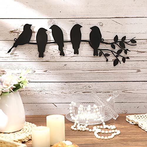 Ferraycle Metal Bird Wall Art Birds on the Branch Wall Decor Leaves with Birds Metal Sculpture Bird Silhouette Metal Ornament Branch Wall Hanging Sign for Balcony Garden Home Decor (Black)