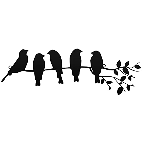 Ferraycle Metal Bird Wall Art Birds on the Branch Wall Decor Leaves with Birds Metal Sculpture Bird Silhouette Metal Ornament Branch Wall Hanging Sign for Balcony Garden Home Decor (Black)