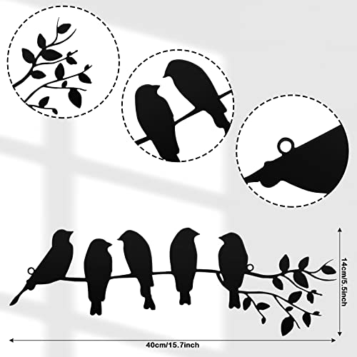 Ferraycle Metal Bird Wall Art Birds on the Branch Wall Decor Leaves with Birds Metal Sculpture Bird Silhouette Metal Ornament Branch Wall Hanging Sign for Balcony Garden Home Decor (Black)